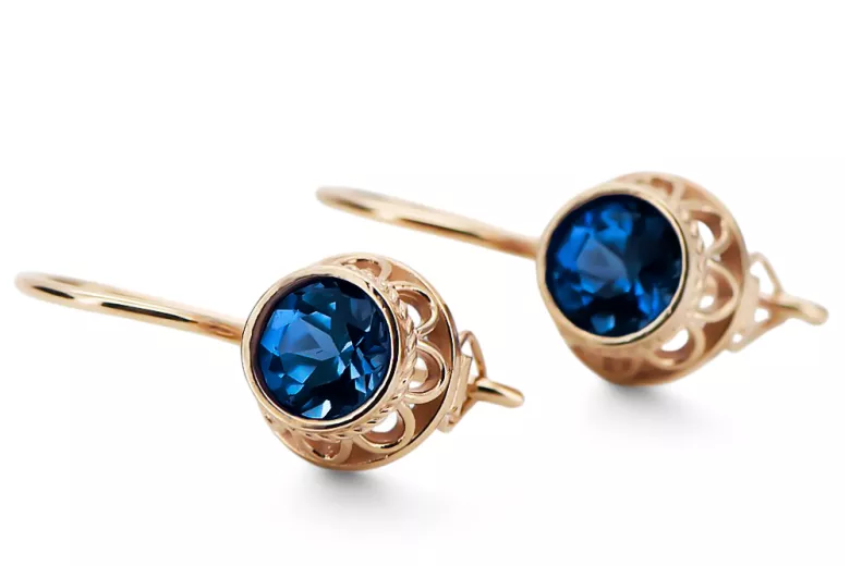 Vintage style Earrings Sapphire Original Vintage 14K Rose Gold vec117r